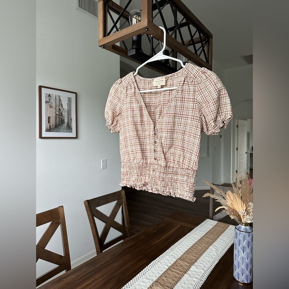 Sezane Plaid Blouse in Pink and Cream - Picture 3 of 7